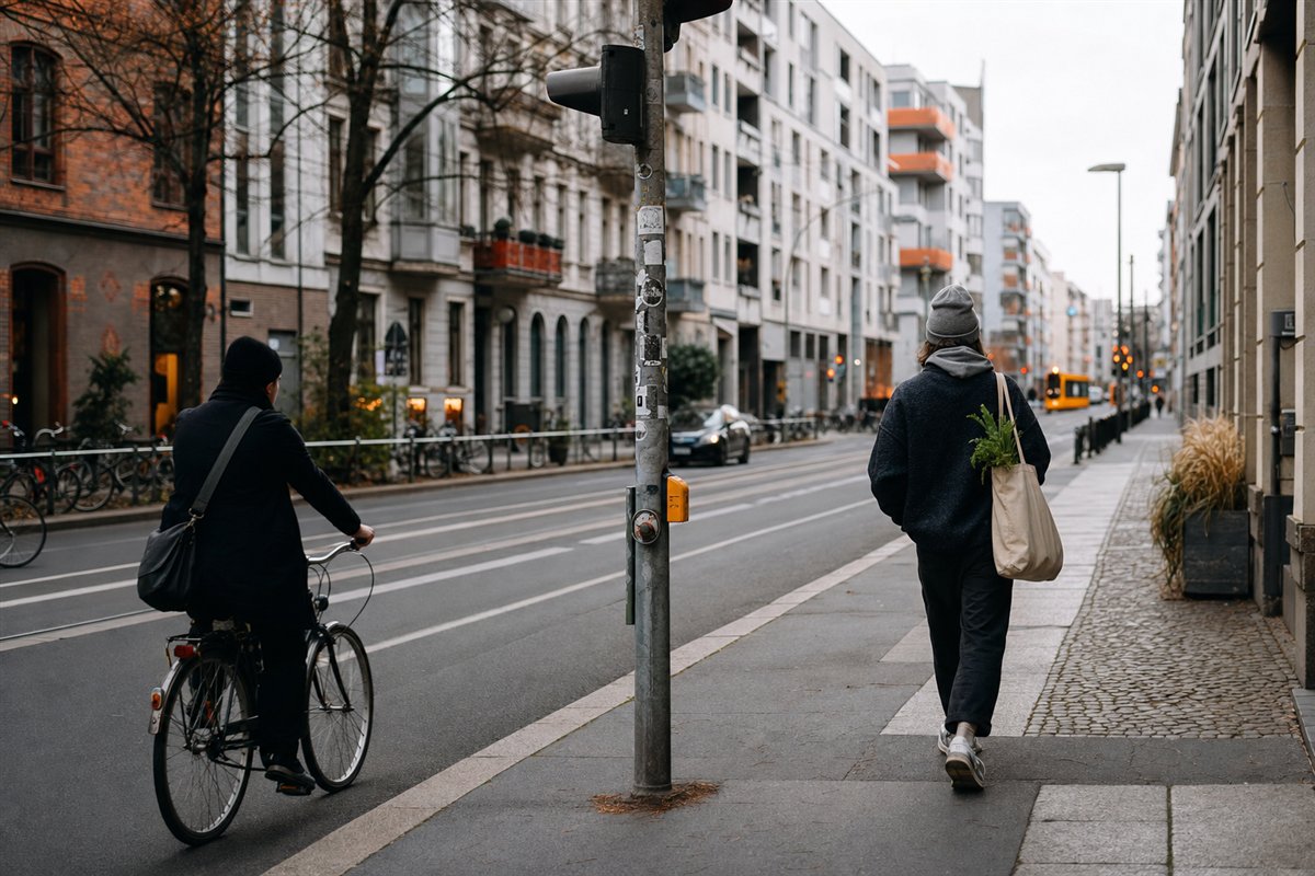 Ruhige Berliner Stadtszene mit lokalen Orientierungspunkten